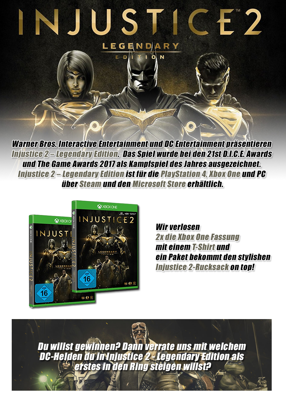 Bild 1:Gewinnt 2x die "Injustice 2 - Legendary Edition" für die Xbox One