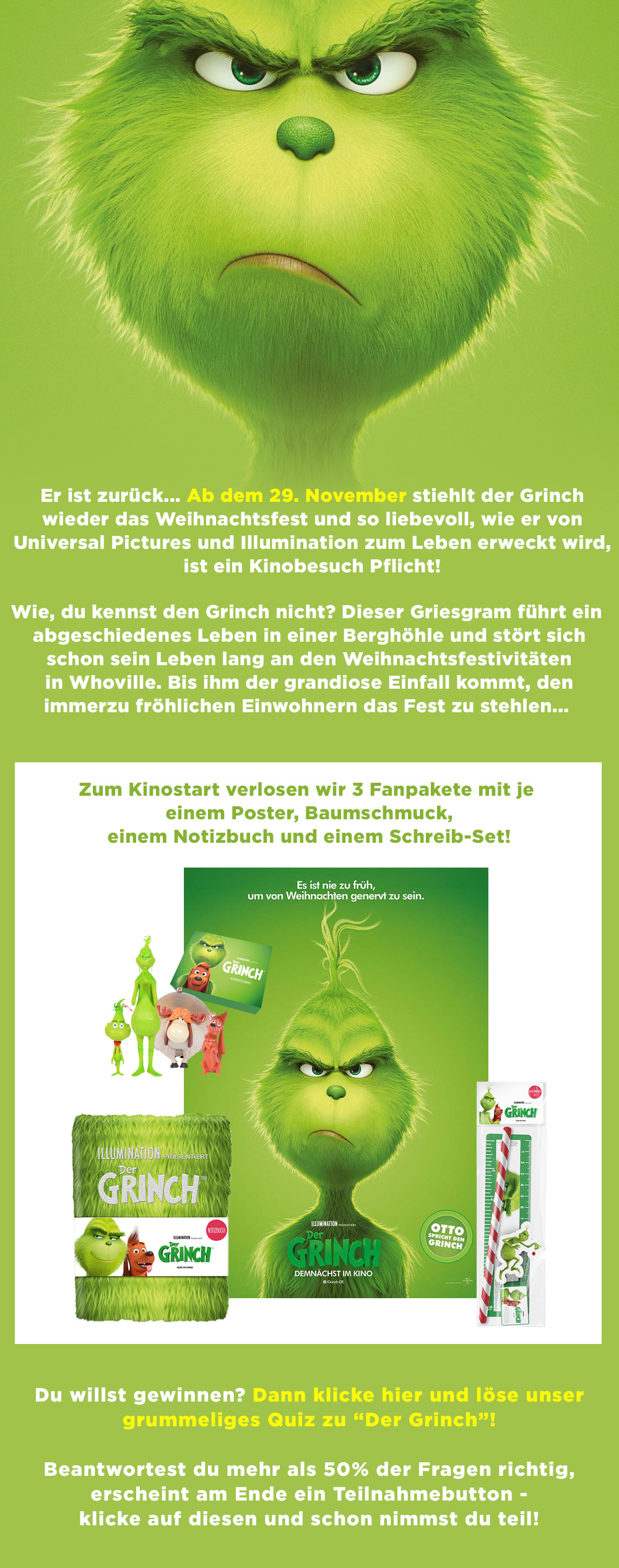 Bild 1:Stiehl Preise in unserem griesgrämigen "The Grinch"-Gewinnspiel!