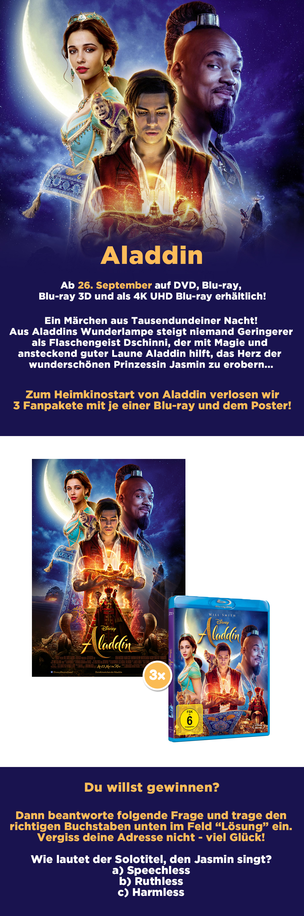 Bild 1:Gewinne die "Aladdin"-Blu-ray und das Filmposter!