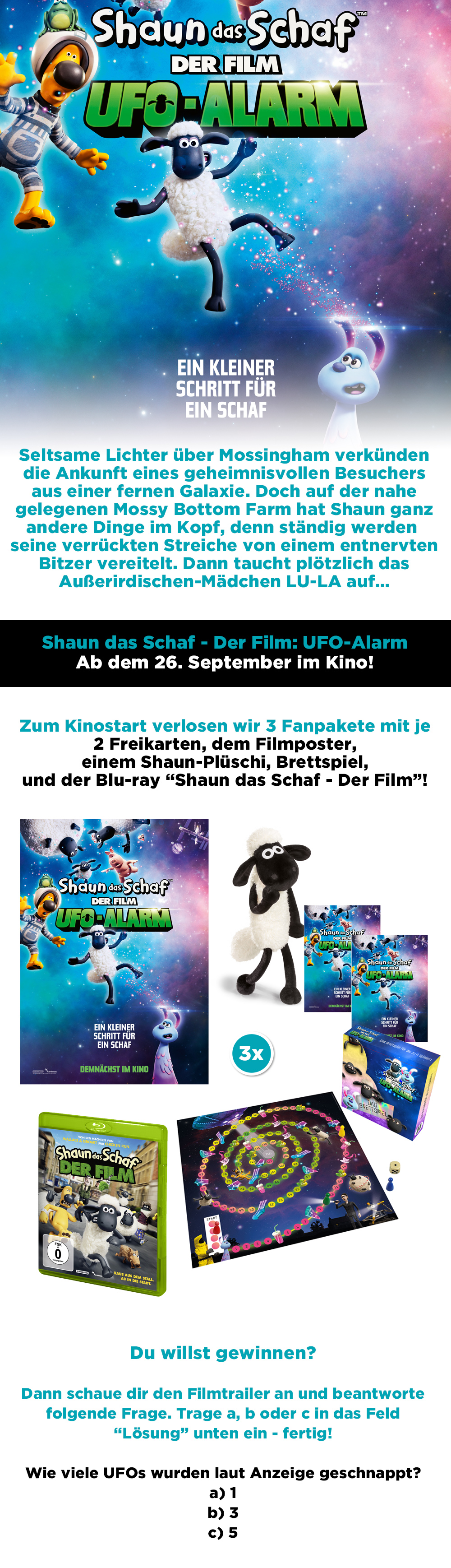 Bild 1:Gewinne mit "Shaun das Schaf - Der Film: UFO-Alarm"!