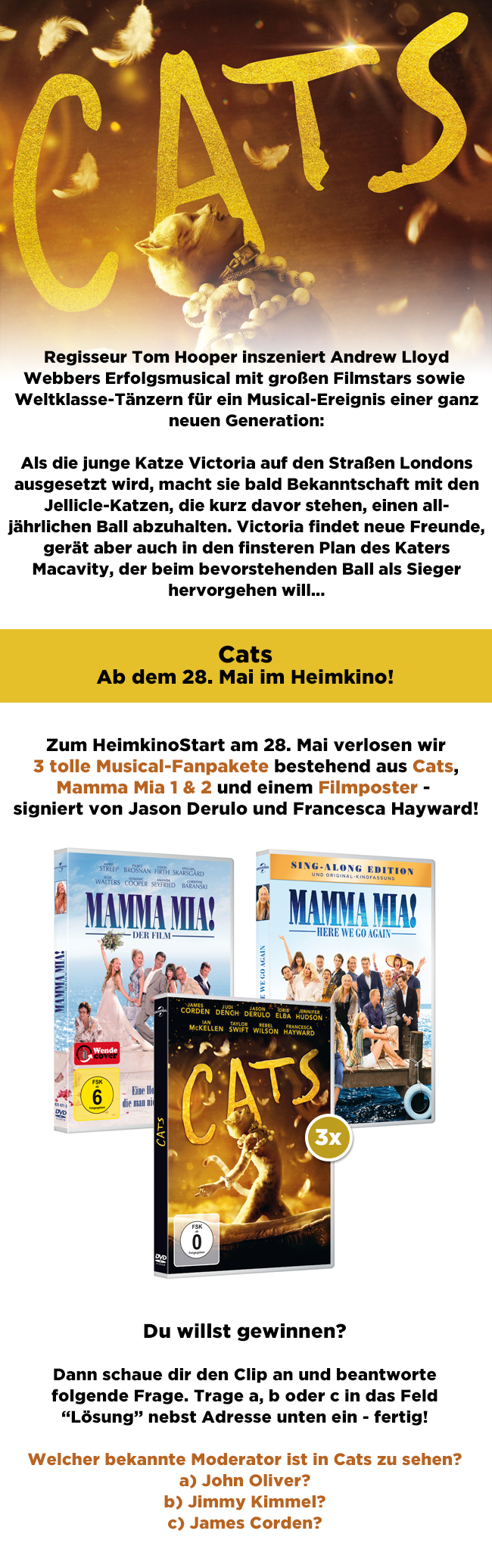 Bild 1:Gewinne ein großes Musical-Paket zum "Cats"-Heimkinostart!