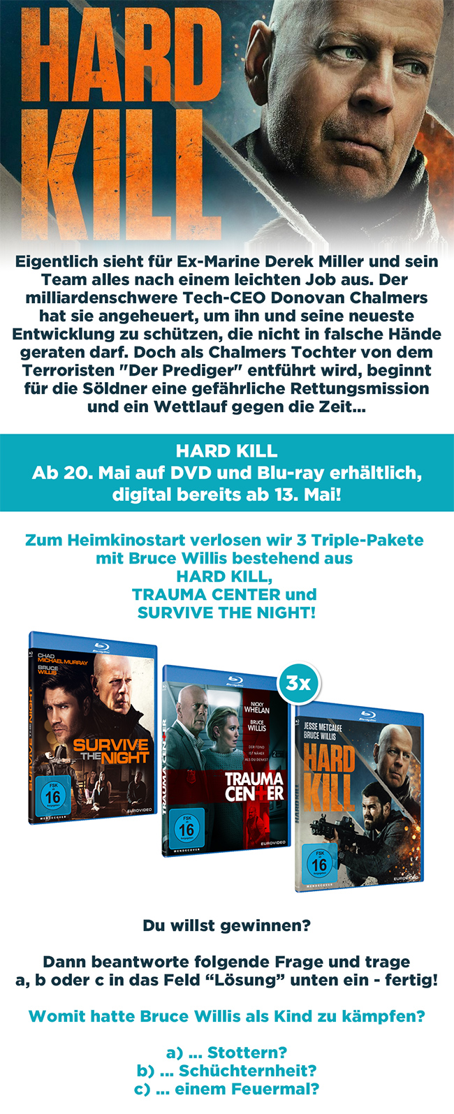 Bild 1:Zum "Hard Kill"-Heimkinostart: Wir verlosen ein Bruce Willis-Triple-Paket!