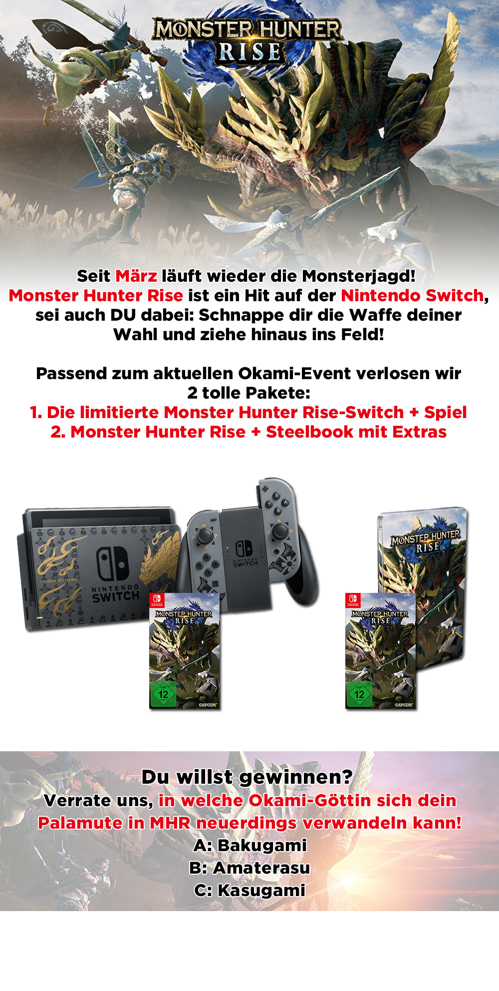 Bild 1:Gewinne eine "Monster Hunter Rise"-Nintendo Switch und das Spiel