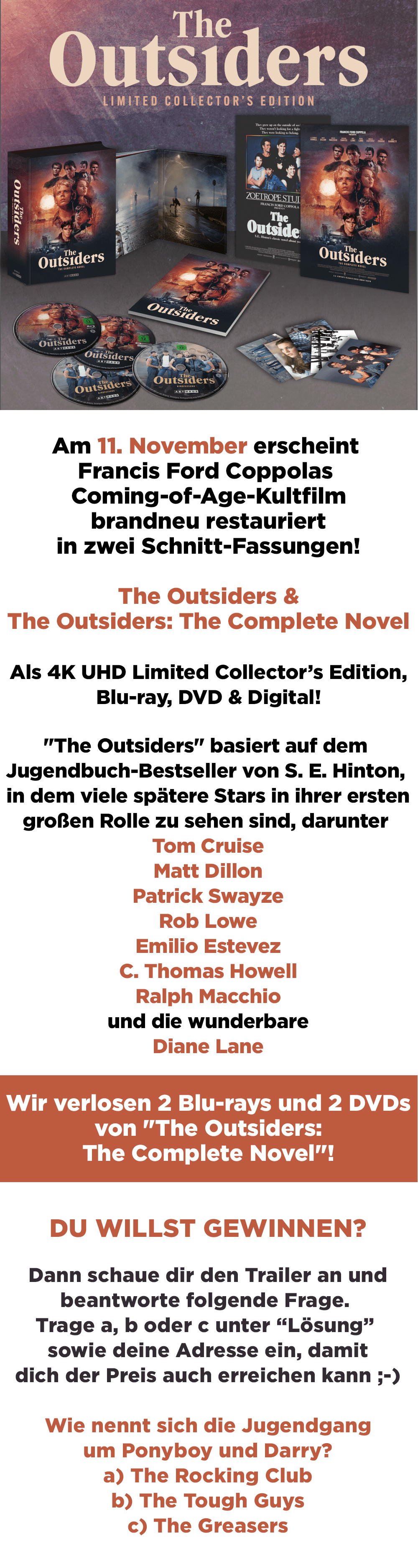 Bild 1:Gewinnt den Klassiker "The Outsiders" - restauriert in 4K und als längere Fassung!