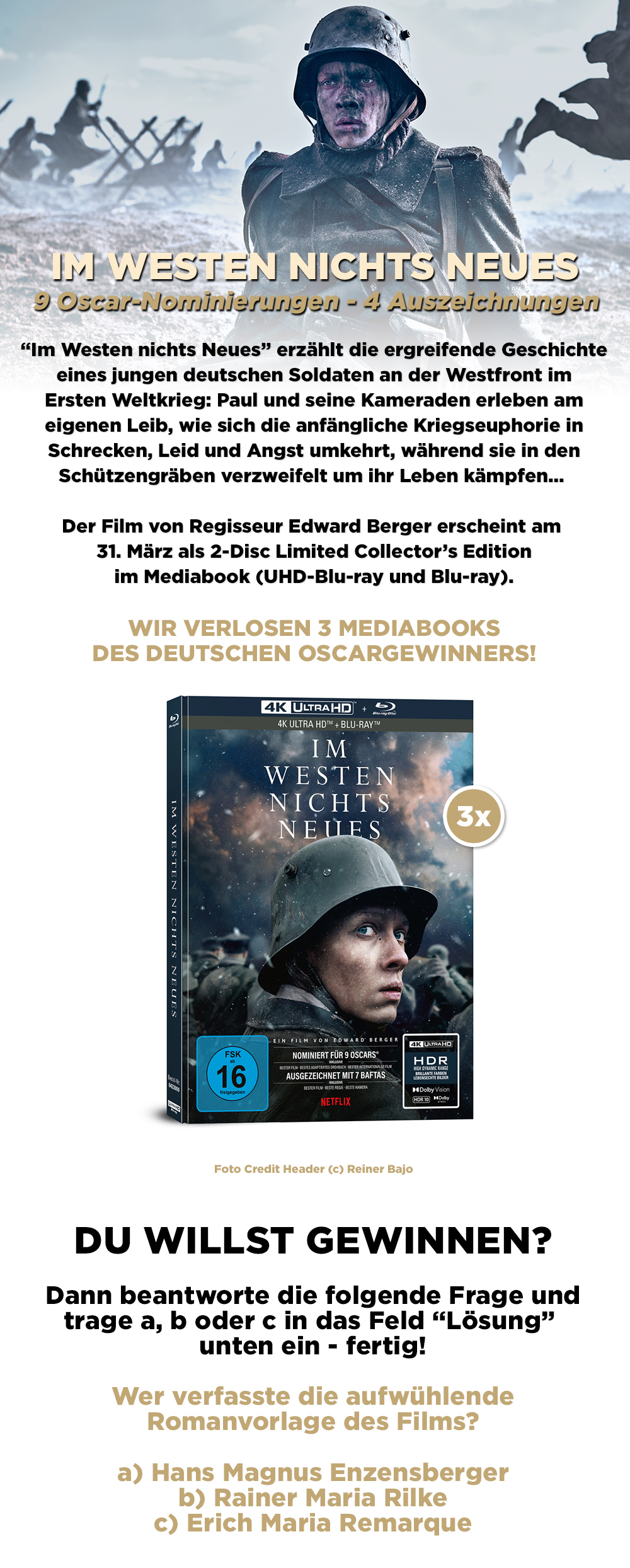 Bild 1:Gewinne ein Mediabook des packenden Antikriegsfilms "Im Westen nichts Neues"!