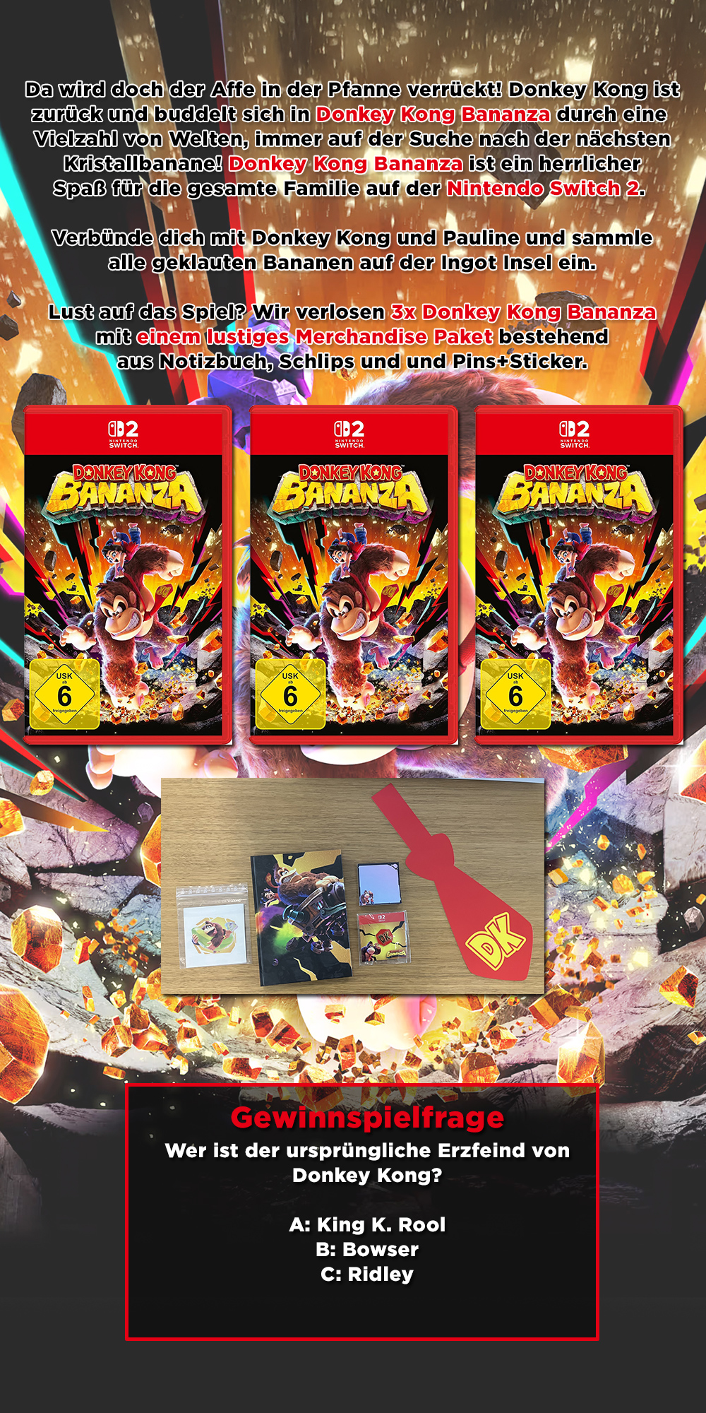 Bild 1:Gewinne "Donkey Kong Bananza" für die Nintendo Switch 2! Bild 1:Gewinne "Donkey Kong Bananza" für die Nintendo Switch 2!