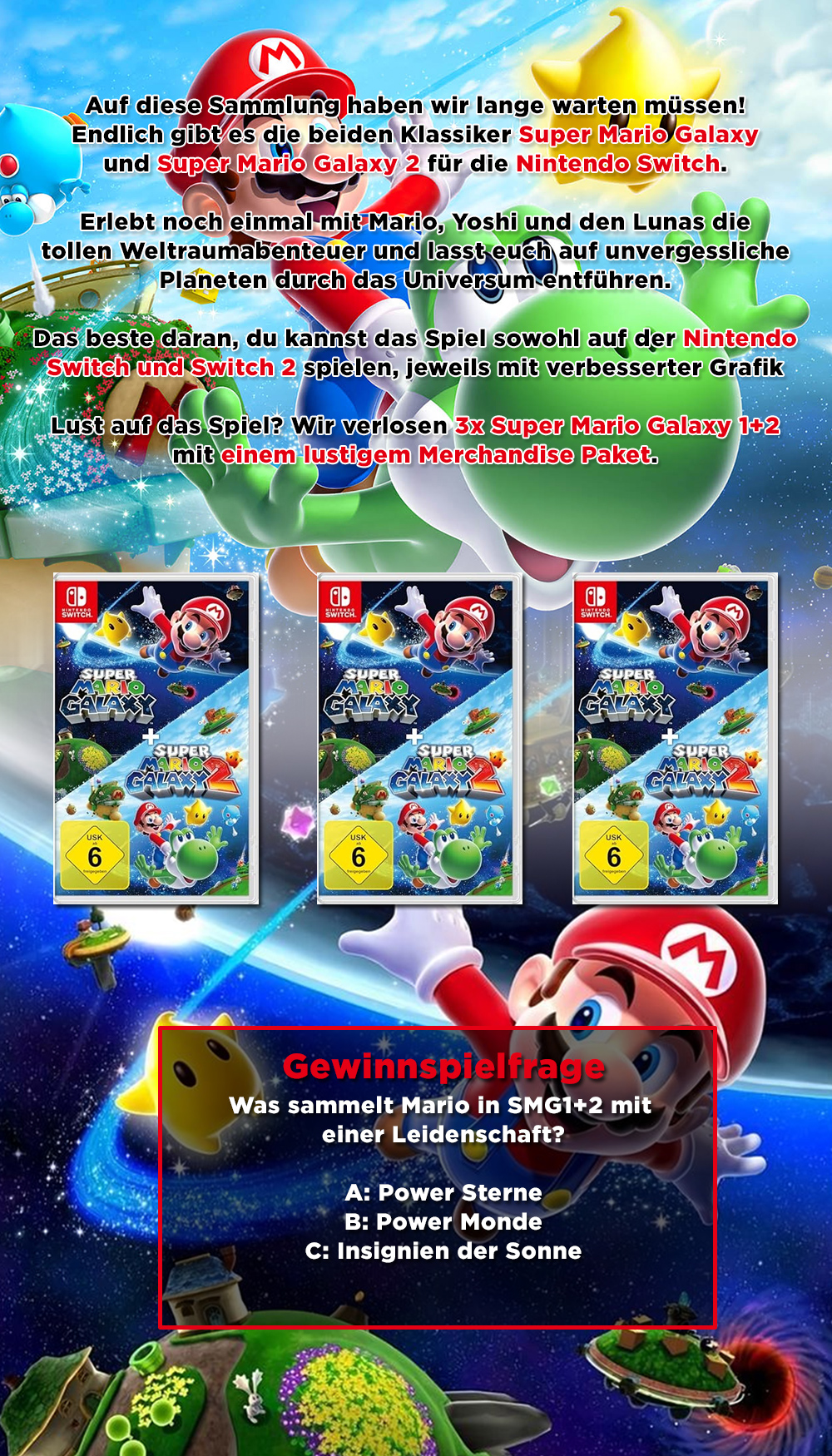 Bild 1:Gewinne "Super Mario Galaxy 1+2" für die Nintendo Switch! Bild 1:Gewinne "Super Mario Galaxy 1+2" für die Nintendo Switch!