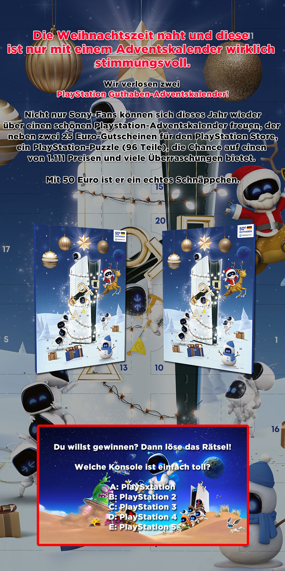 Bild 1:Gewinnt einen von zwei bunten PlayStation Adventskalendern